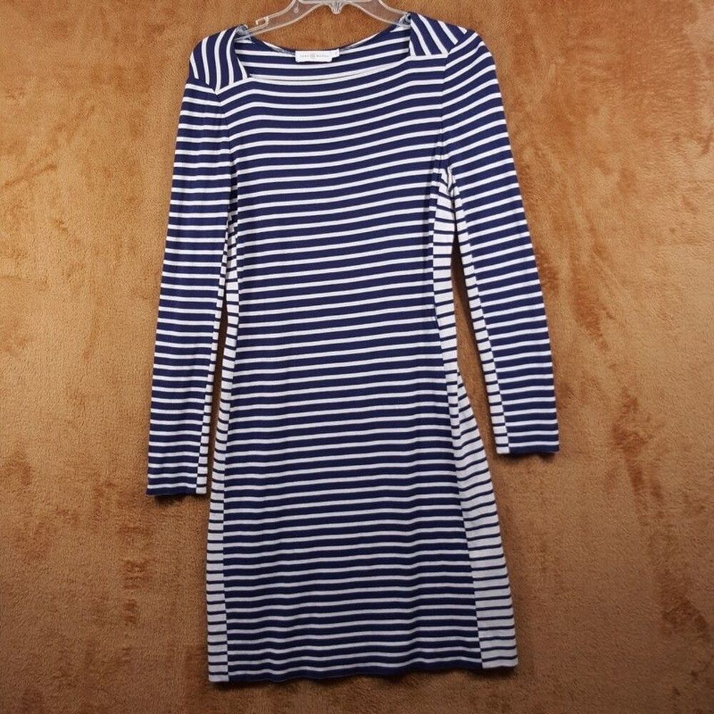 TORY BURCH Dress Womens Small Navy Stripe Pullover Stretch Sheath CALLAN
